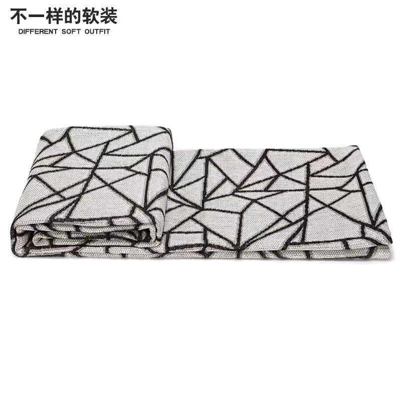 样板间民宿别墅酒店家具展厅床上搭毯几何图案床尾巾沙发毛毛搭毯
