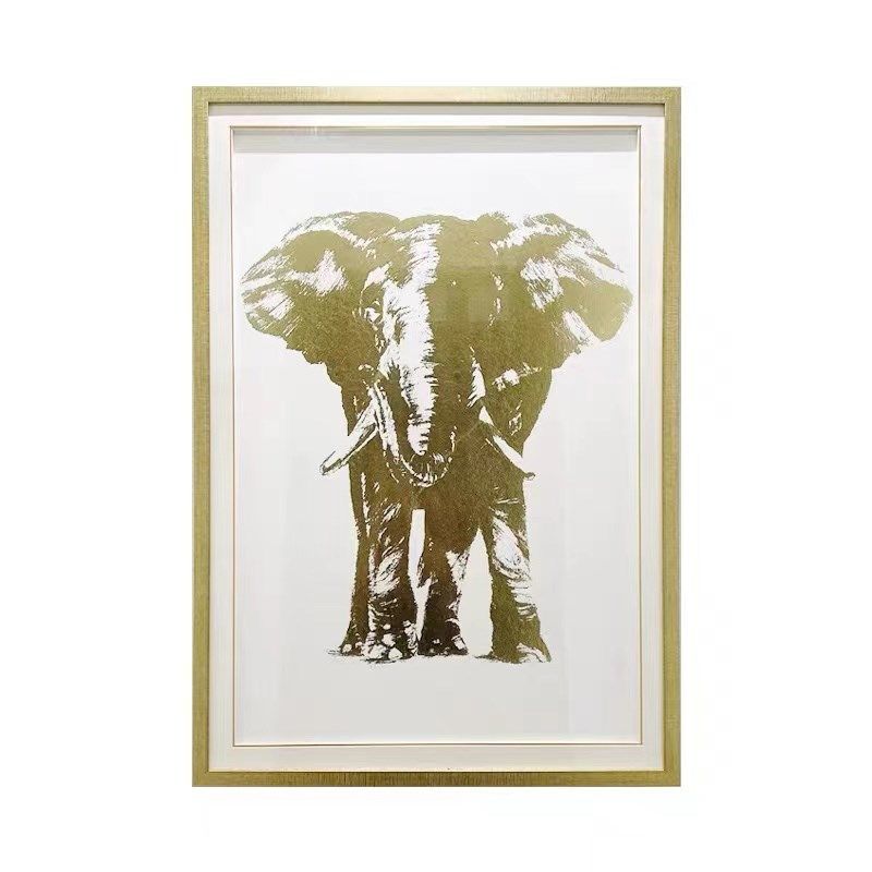 ART美式玄关竖版装饰画餐厅走道挂画法式轻奢吉祥金箔大象壁画