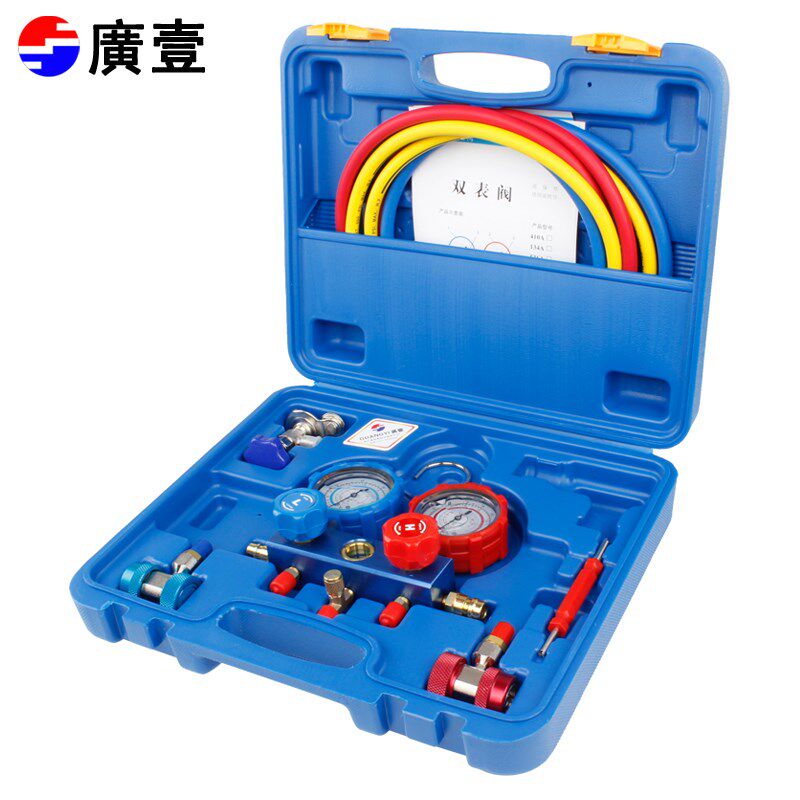 广一R134A冷媒汽车加氟表雪种压力表高低压双表阀空调加氟工具