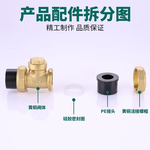 PE卧式止回阀热熔双活接单向阀自来水管黄铜逆止阀4分6分DN20/25
