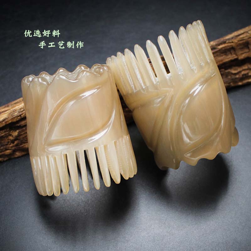 白牛角梳子手工洗发梳高档老式圆形洗头刷子天然白水牛角头疗梳子