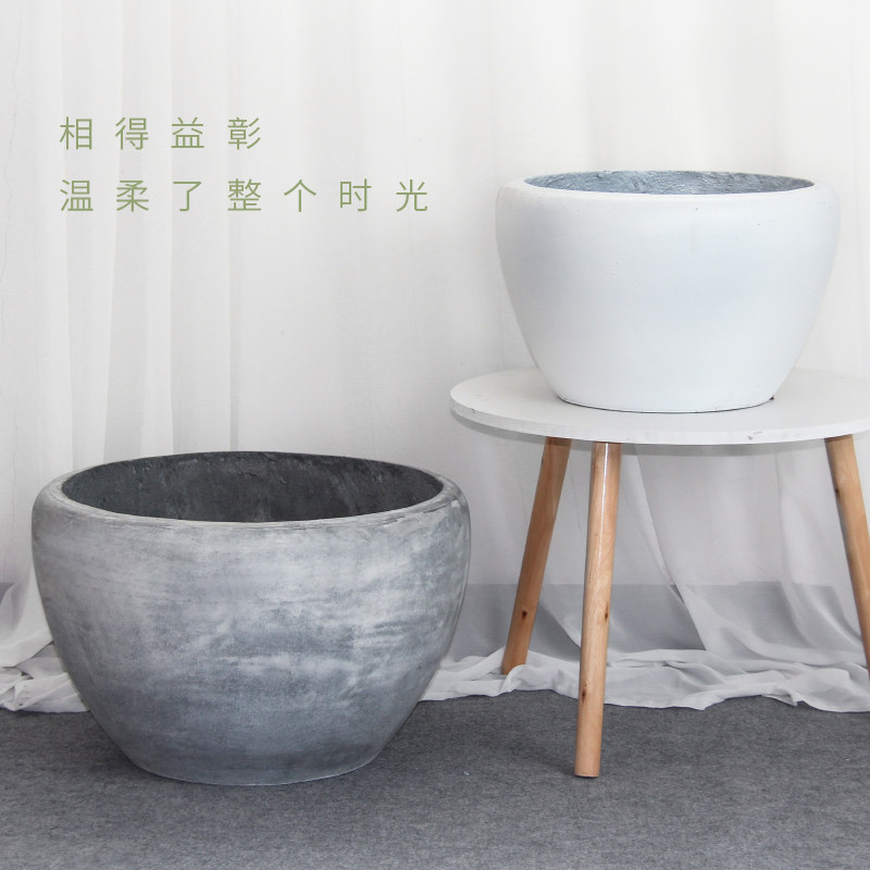欧式敞口圆水泥花盆简约家用阳台绿植花卉镁泥花箱高方大号简约