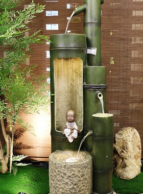 竹子石磨装饰流水景观庭院花园阳台小品庭院小景酒店会所造景摆件