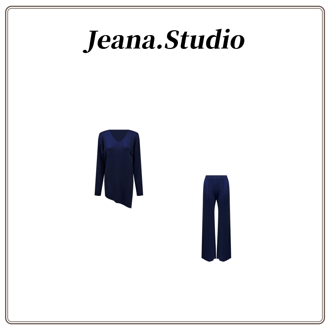 【Jeana.Studio】原创设计V领上衣阔腿裤两件套针织套装52247