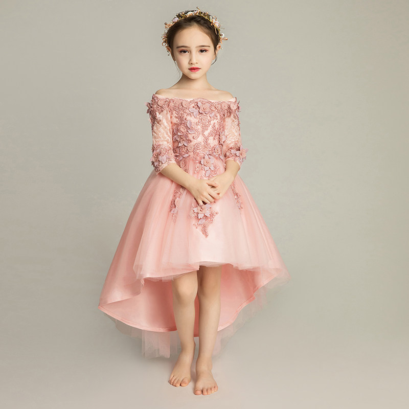 粉色花童礼服公主裙儿童演出服蓬蓬纱女童小主持人生日晚礼服长袖图片