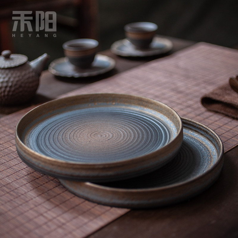 禾阳复古干泡台茶盘托盘陶瓷粗陶家用中式小茶台迷你功夫茶壶茶托