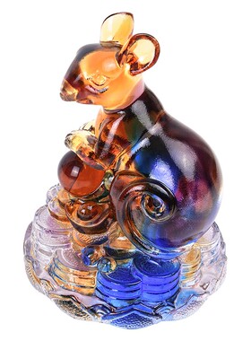 高档琉璃招财鼠摆件 元宝十二生肖家居装饰品水晶摆件新年礼品
