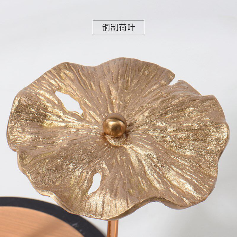 新中式禅意陶瓷莲花金属荷叶片摆件样板房客厅办公室书柜简约摆设