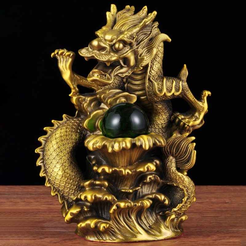 黄铜招财龙生肖摆件财龙戏珠家居客厅玄关酒柜装饰品乔迁开业礼品