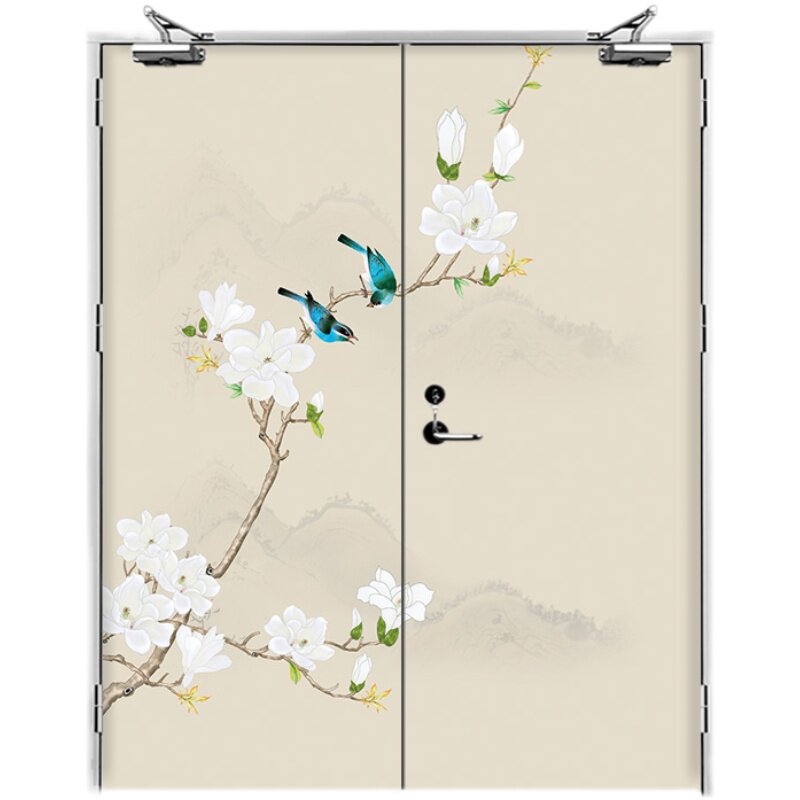 花鸟防火门贴纸自粘消防门装饰贴画古典安全通道门贴水井电井贴纸