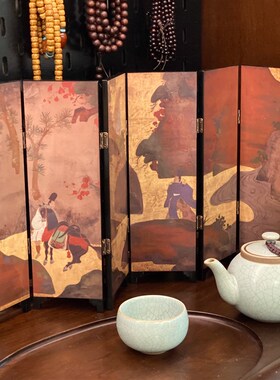 都多爱家日式双面屏风可折叠装饰画新中式复古茶室客厅餐厅卧室画