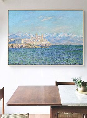 莫奈油画蔚蓝海岸风景画名画挂画餐厅装饰画印象派画厨房欧式壁画