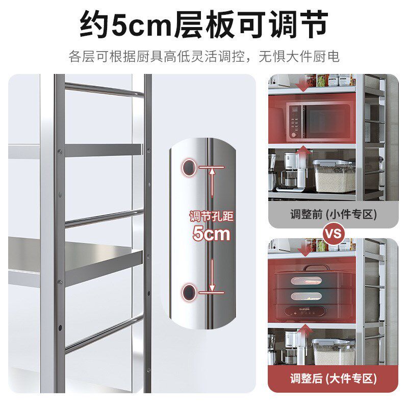 不锈钢厨房菜篮子置物架落地多层微波炉架放杂物水果筐蔬菜收纳架