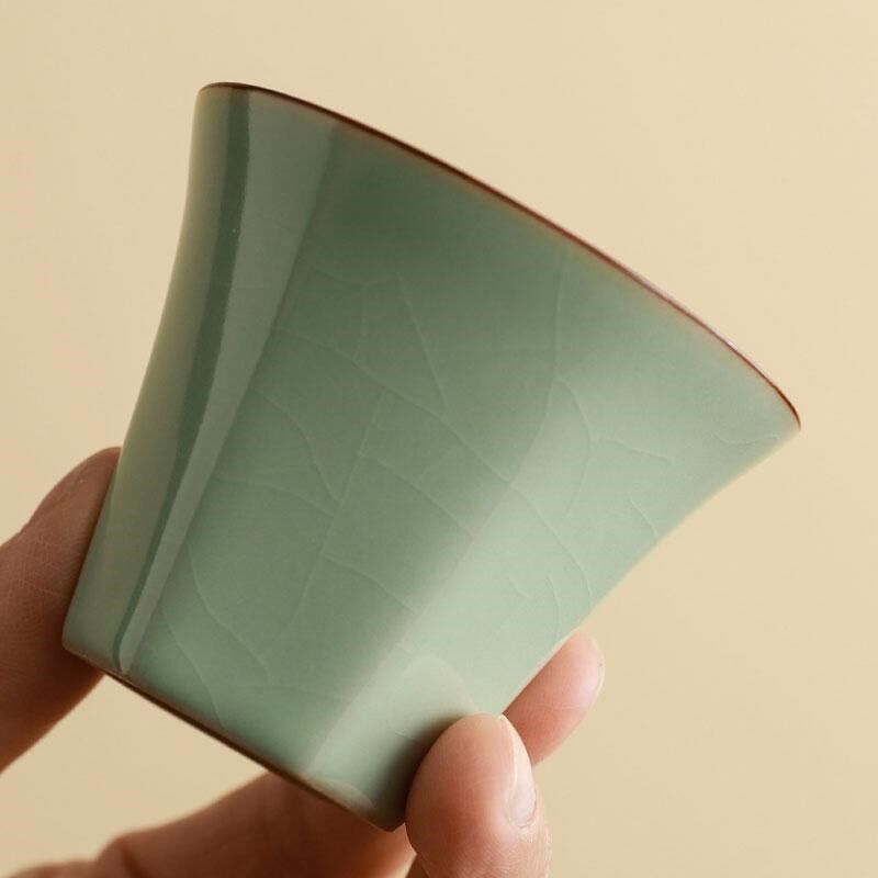 汝窑粉青小茶杯套装礼品可养开片冰裂纹品茗杯喝茶小杯子生日礼物