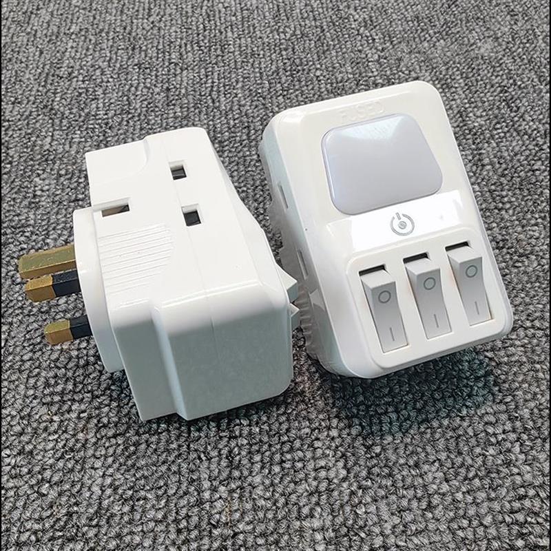 新款英标一转三拓展插座英规香港版插头转换器带触控LED夜灯家用