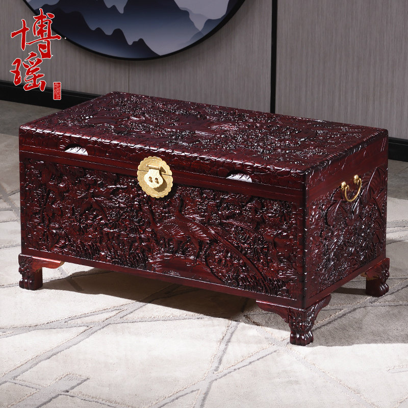 全香樟木箱子婚嫁箱结婚手工精雕衣箱实木字画箱嫁妆箱衣箱收纳盒