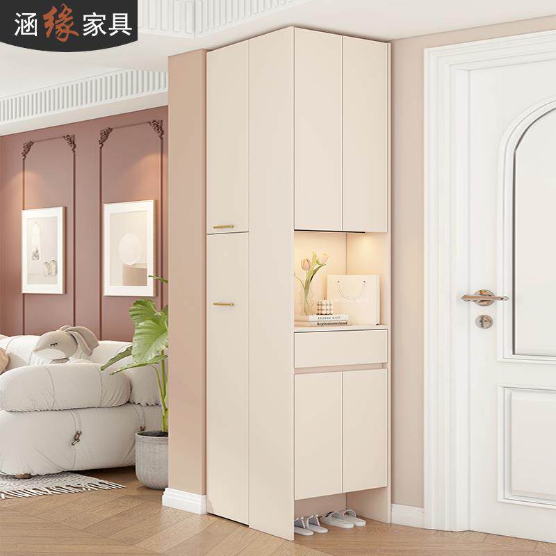 奶油风鞋柜入户门玄关柜家用鞋架门口高立式隔断门门厅柜收纳柜7N