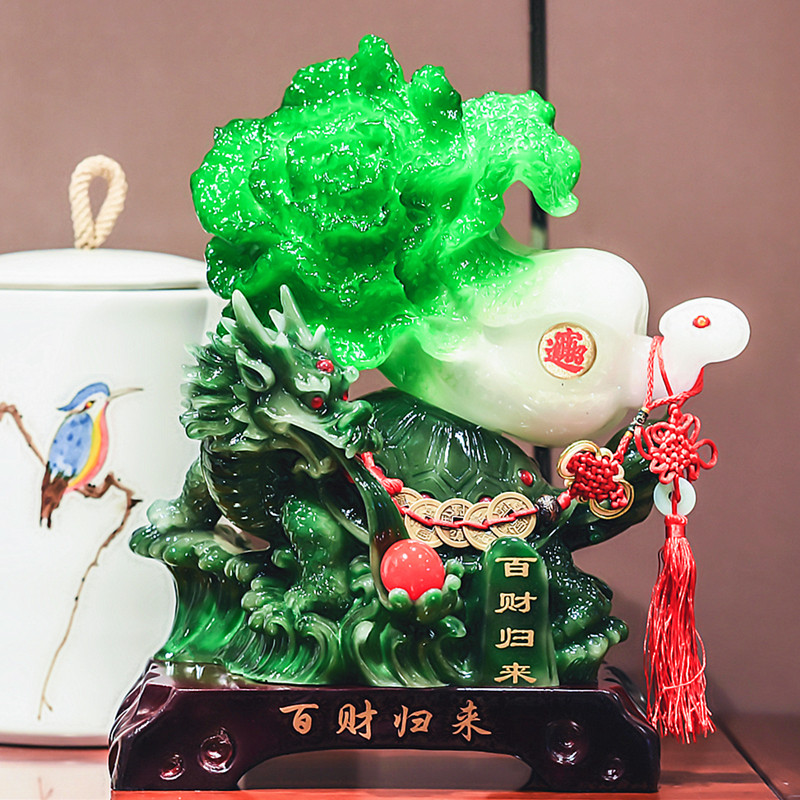 玉白菜摆件招财大号金蟾客厅玄关电视酒柜店铺工艺装饰品开业礼品