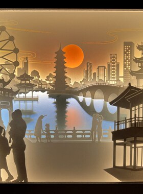 菏泽老城曹州非遗光影纸雕灯画生日礼物立体创意床头夜灯手工摆件