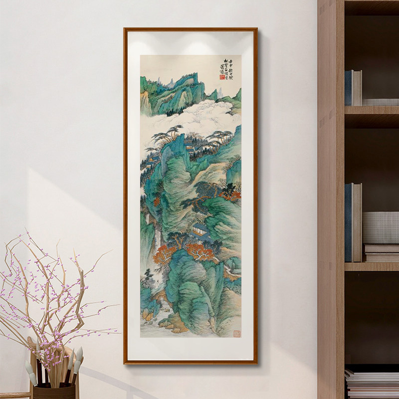 新中式玄关入户挂画装饰画山水风景画客厅品茶图书房茶室仿古壁画