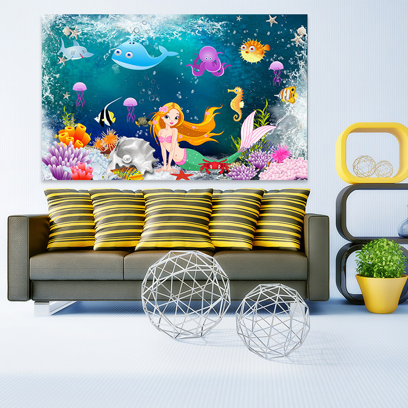 海底世界儿童房墙纸自粘墙贴画卫生间浴室幼儿园装饰卡通鱼群贴纸