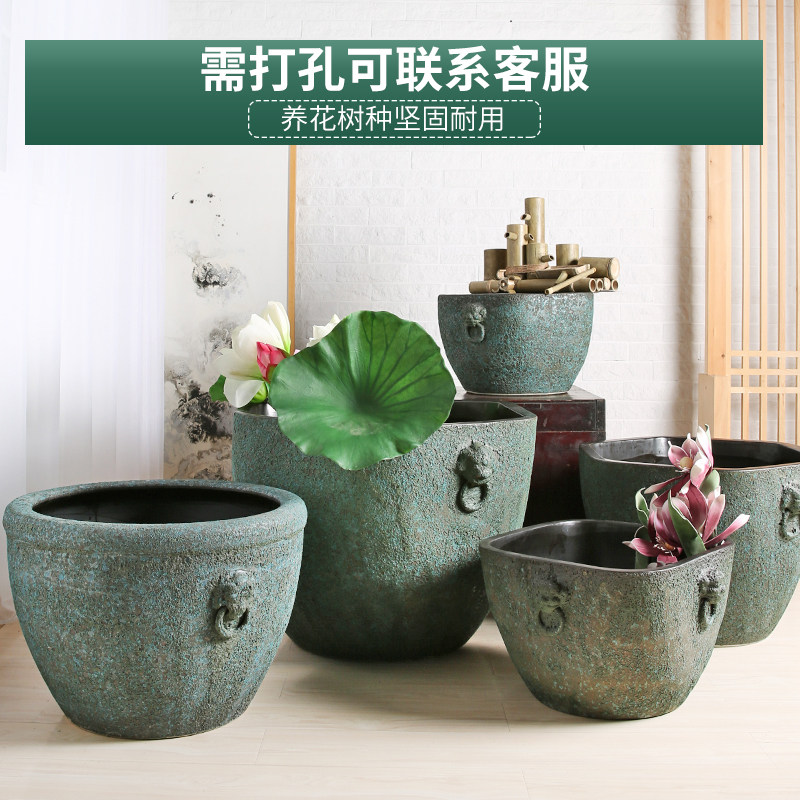景德镇陶瓷鱼缸粗陶手工水缸大花盆乌龟缸锦鲤缸落地摆件庭院园林