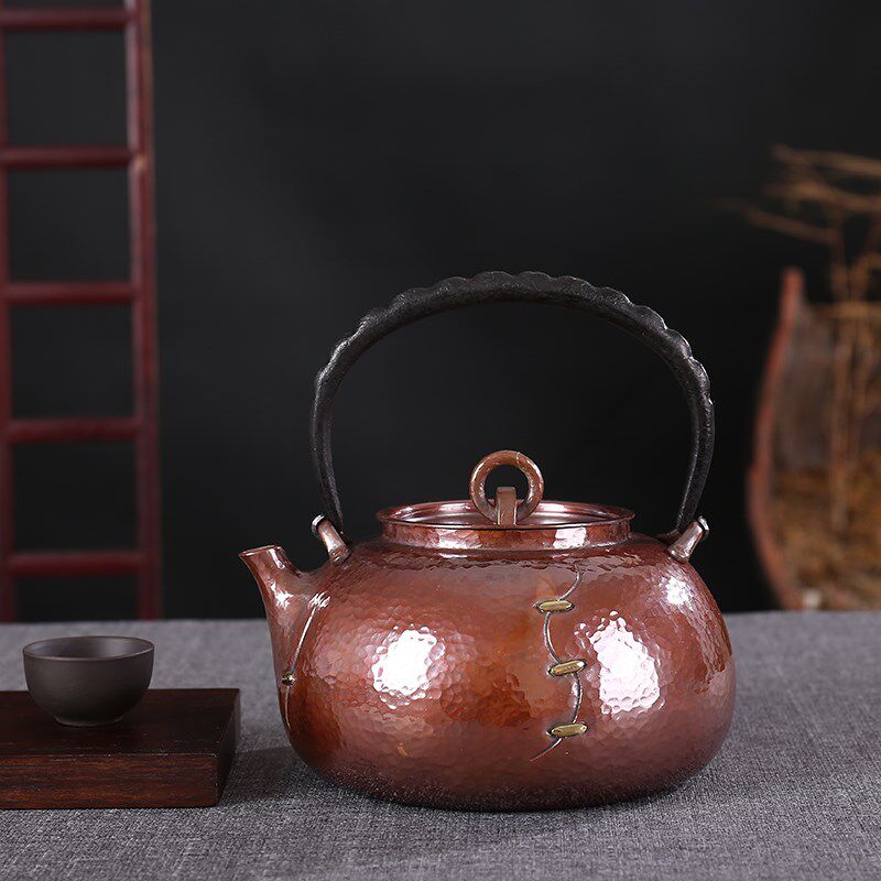 纯手工一体锻打纯紫铜烧水壶口打出纯铜茶壶一张打2MM厚北村静香