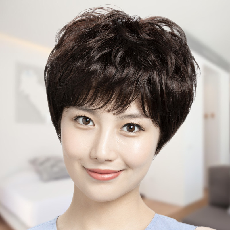 假发全头套女真人发丝短发真发中老年假发套妈妈造型全真自然女生