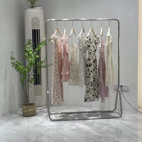 服装店展示架不锈钢拉丝中岛落地式挂衣架女装店侧挂货架陈列架