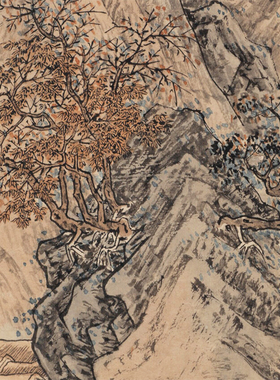 明 仇英 摹李唐重江叠嶂图 高清微喷仇英仿古山水画临摹画稿画心