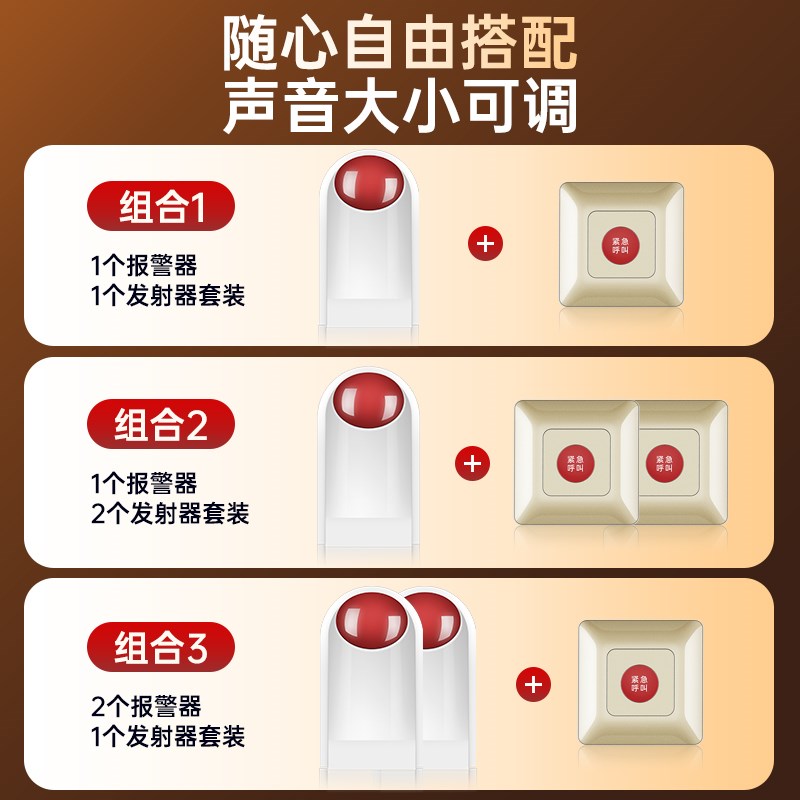 一健残卫手报室内壁挂式声光报警铃220V触发式远距离求助应急按钮