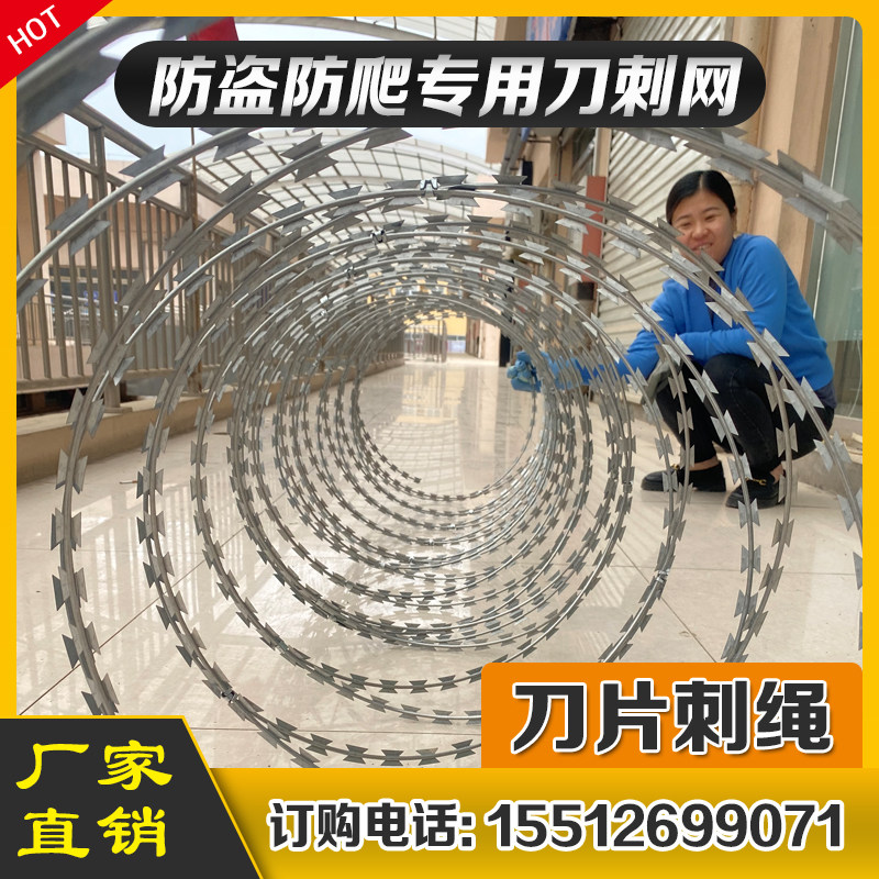防爬刺铁丝网围栏适用于双螺旋镀锌刺丝滚笼 墙顶防盗刀片刺绳 不图片