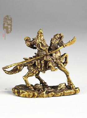 纯铜关公人像骑马关羽铜像关云长关二爷铜器武财神黄铜兵器摆件