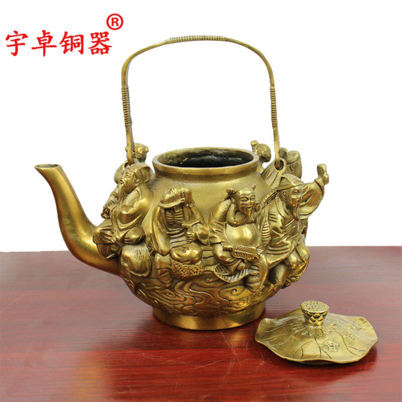 宇卓铜器铜八仙壶茶壶 纯铜黄铜壶立体八仙工艺品摆件