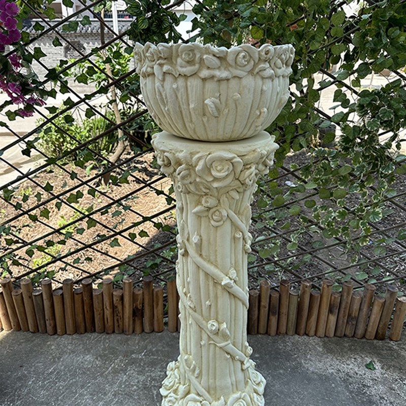 欧式复古玫瑰花盆罗马柱别墅庭院花园门厅装饰落地摆件摄影布景具