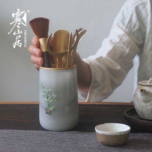 寒山居玉石茶道六君子套装轻奢茶具茶刀茶勺茶筒养壶笔茶配件茶夹