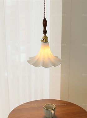 小吊灯法式中古风卧室床头吊线灯陶瓷木槿花朵餐厅吧台灯古镇灯具