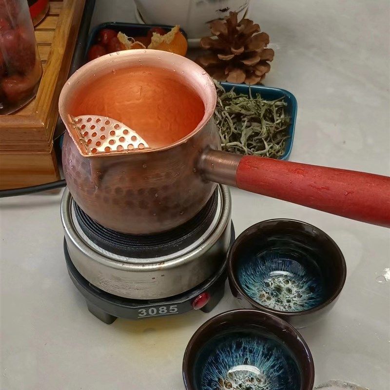 网红罐罐茶煮茶器发热盘炉有开关带纯铜煮茶罐有过滤网铜茶罐整套
