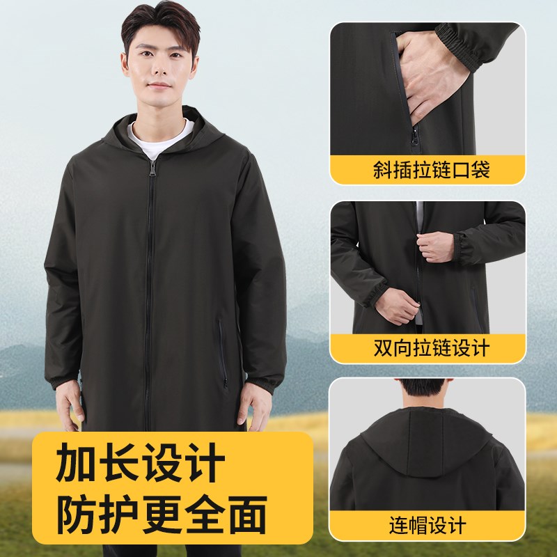 厨房防水罩衣男款工作服秋冬大人防油长袖围裙护衣大褂长款干活新