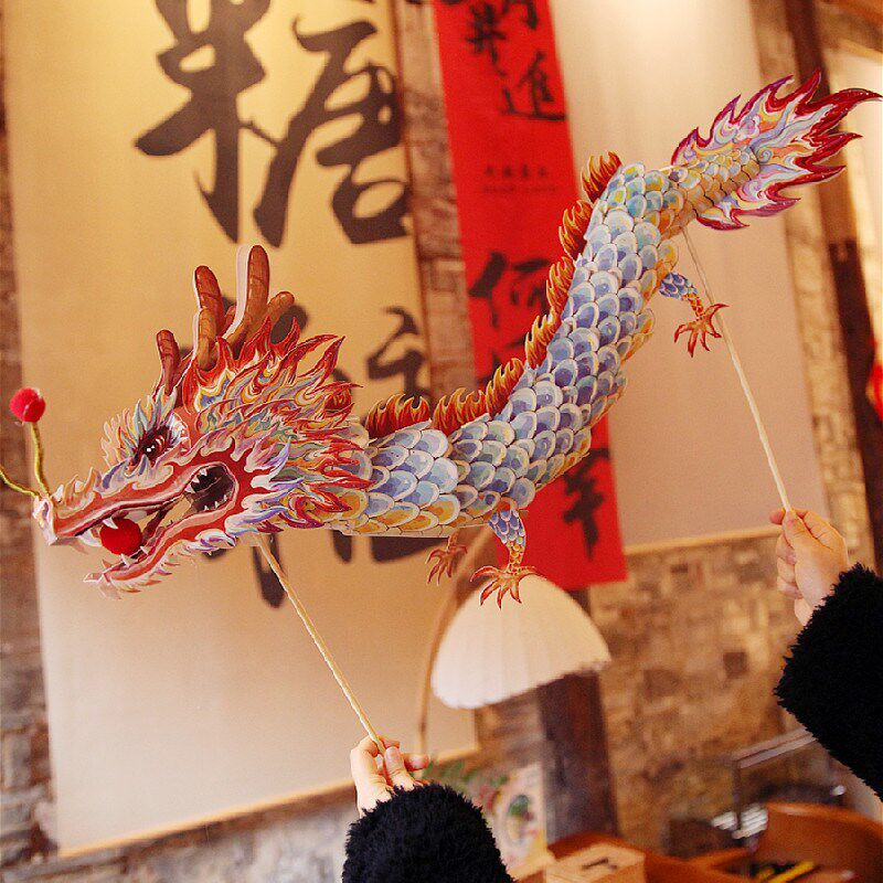 舞龙灯笼 复古风中国龙形宫灯DIY手工纸龙发光过新年花灯