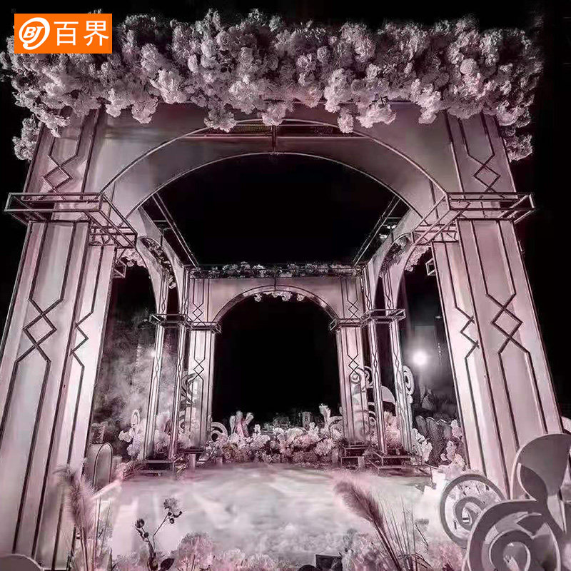 百界新款婚庆道具铁艺拱门婚礼花门幸福门舞台装饰摆件布置背景