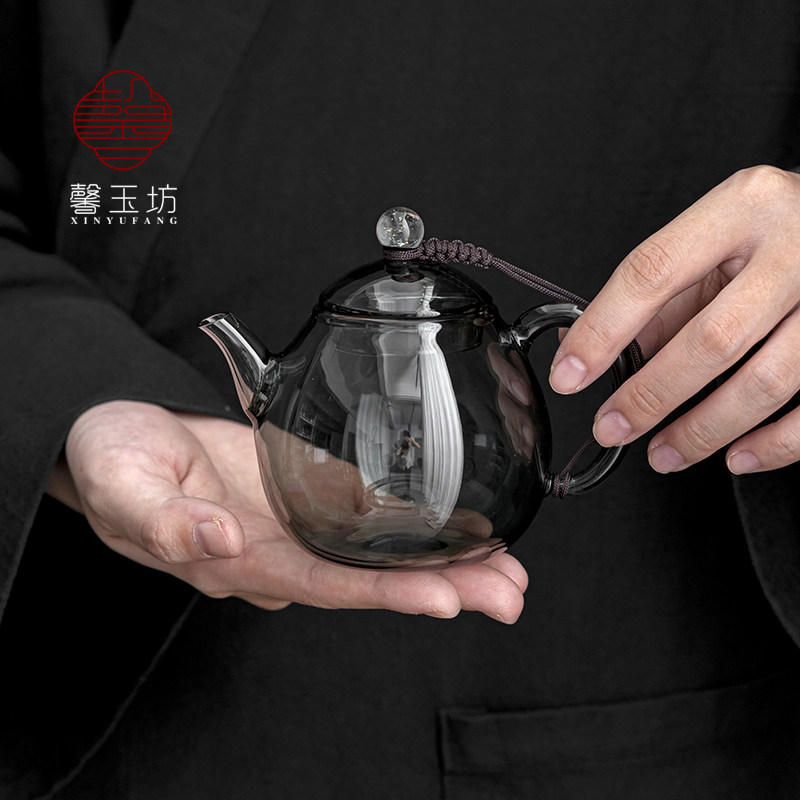 烟灰色玻璃茶壶耐高温泡茶壶迷你带过滤小茶壶一人用绿茶专用茶具