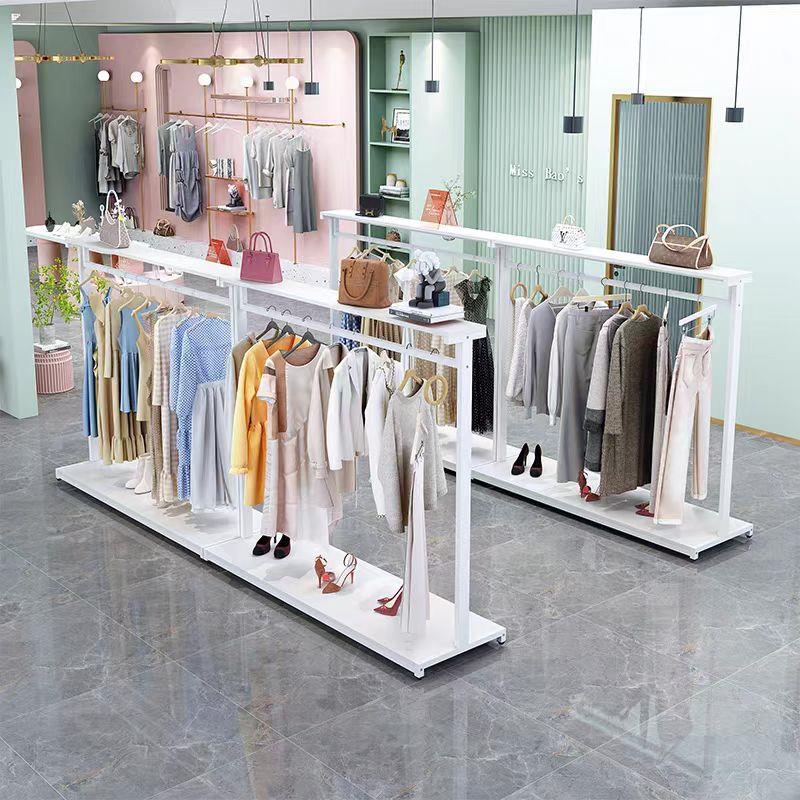 新款铁艺烤漆服装店展示架商场中岛挂衣架落地单杠服装架服装货架