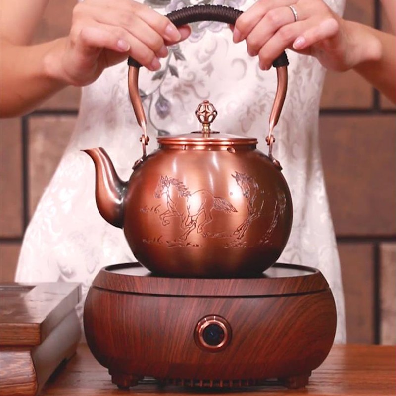 纯铜茶壶 手工烧水壶紫铜打造日式功夫茶具复古老铜壶煮水铜器