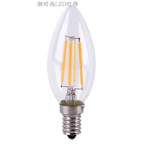 LED灯丝灯蜡烛灯C35尖泡拉尾E14E12口220V110V调光复古灯泡2W4W6W