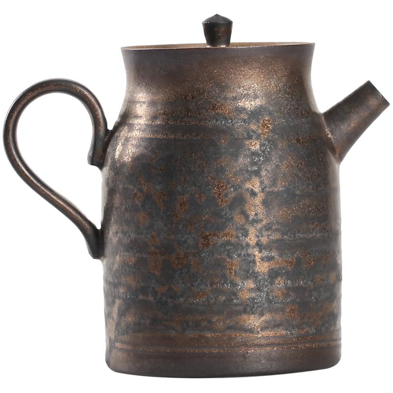 己造日式粗陶茶壶手工铁锈釉陶壶复古鎏金家用壶功夫茶具泡茶单壶