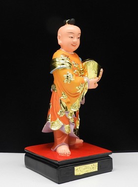 包邮12寸招财进宝童子神像手捧元宝拿字牌童子道像招福纳财摆件