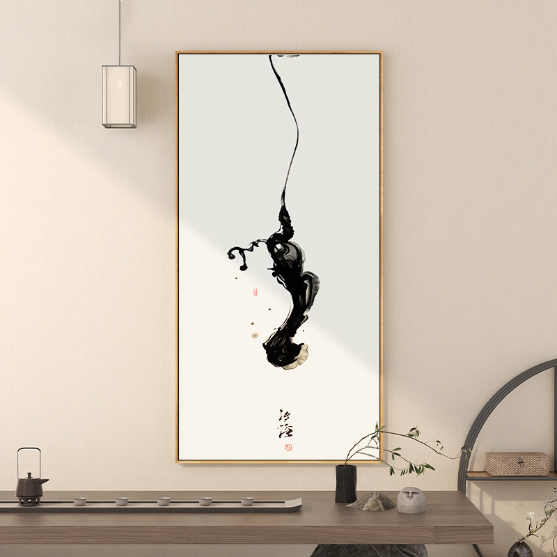 常雾禅意水墨画新中式茶室装饰画入户玄关竖版挂画书房壁画带框画