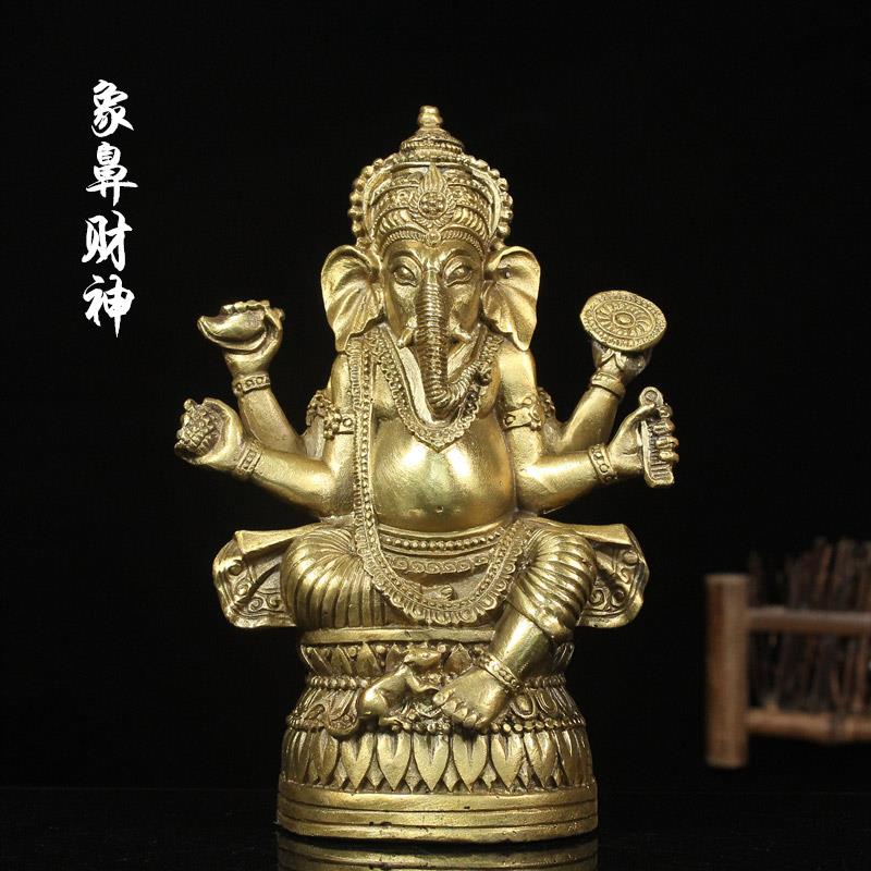 纯铜象鼻财神纯铜象神神像密宗红财神象头财神摆件家居装饰财神
