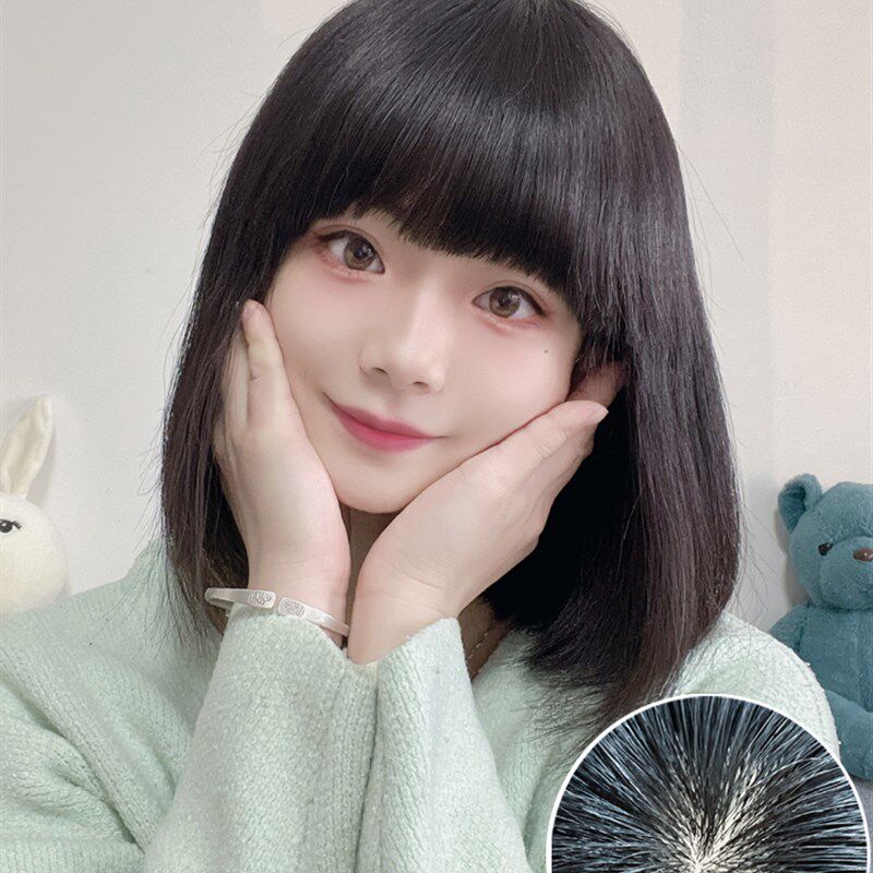 真发头套假发女短发套内扣波波头递针头旋一刀切厚齐刘海自然蓬松
